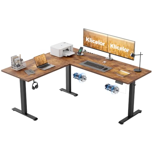 Klicelor L Shaped Standing Desk 63 x 55.1 Inch Dual Motors, Electric Height Adjustable Corner Desk for Home Office Workstation, Ergonomic Sit Stand Computer Table with Memory Controller, Rustic Brown - color: Rustic Brown, size: 63 x 55.1 Inch