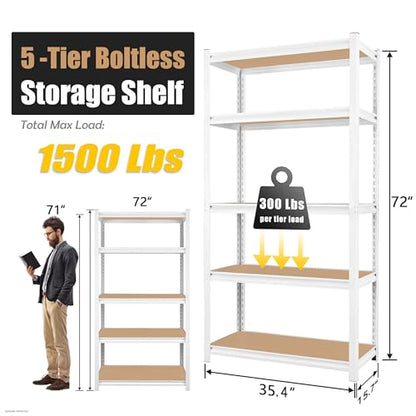 PrimeZone 35.4" W x 15.7" D x 72" H White Book Shelf, 5-Tier Bookcase | Modern Open Design, Adjustable Shelves, Standing Display Organizer for Books, Plants & Décor, Sturdy Double-layered Columns - size: 35.4" W x 15.7" D x 72" H