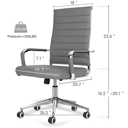 Office Desk Chair,Modern Leather Conference Room Chairs,High Back Ergonomic Home ofiice Chair,Adjustable Height Swivel Executive Computer Chair with Armrest and Padded Seat,Grey - color: Grey