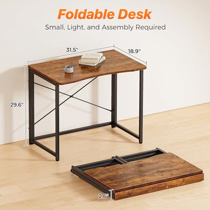 Huuger Folding Desk for Small Spaces, 31.5 Inch Foldable Computer Table - color: Rustic Brown, size: 18.9"D X 31.5"W
