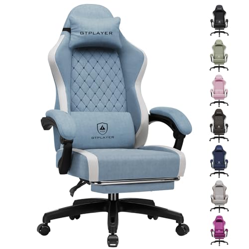 GTPLAYER Gaming Chair, Ergonomic Computer Chair with Footrest and Lumbar Support, High Back Recliner Chair 350lbs, Height Adjustable for Home Office, Light Blue - color: Light Blue
