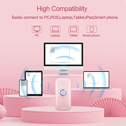 Eyoyo Portable Mini 1D Bluetooth Barcode Scanner Wireless, Pink | 3-in-1 Bluetooth&USB Wired&2.4G Wireless, UPC Bar Code Reader Scanning, Work with Windows, Android, iOS, Tablets or Computers - color: Pink