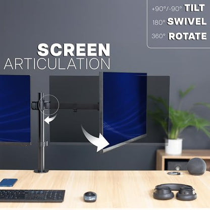 VIVO Dual LCD LED 21 to 32 inch Monitor Desk Mount, Heavy Duty, Adjustable Telescoping Arms, Flush Wall Setup, Fits 2 Screens, Black, STAND-V002E - color: Black, size: 21" to 32"