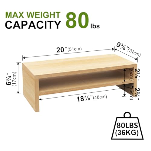 TEAMIX 20 inch Monitor Riser Stand - 2 Tiers, Wood Desktop Bookshelf, Maple - color: Natural Maple, size: 20 x 9.5 x 6.7 inches