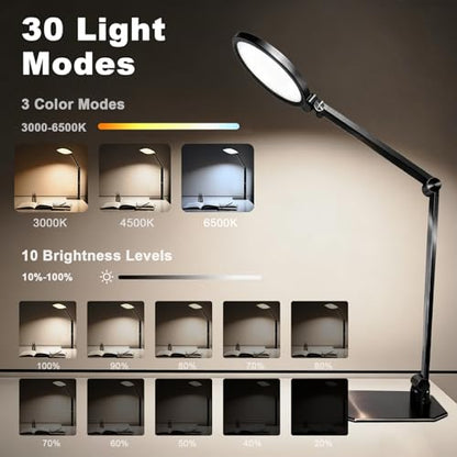 NS Pro LED Desk Lamp with Remote Control, Eye-Caring CRI95+ Dimmable Light, 3000K–6000K Adjustable CCT, Flexible Angle, Clamp or Base Mount, Memory Function Desk Lamp for Office, Reading & Video Calls - size: 1 PACK