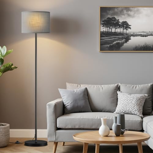 Ambimall 60'' Modern Floor Lamp with Shade, Tall Lamps for Living Room, Bedroom, Office, Dining Room, Linen Grey Shade with Black Pole(Without Bulb) - color: Linen Grey Black (1 Pcs), size: 60 Inches(Without Bulb)