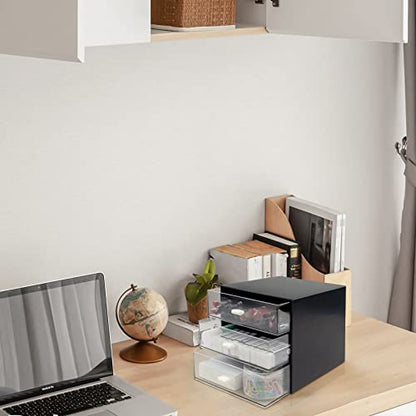 Desk Organizer with Drawer, Desk Storage Box, Plastic Office Stationery Supplies Organizers, Desktop Organizer for Office School Home (3 drawer, Black) - style: 3 drawer