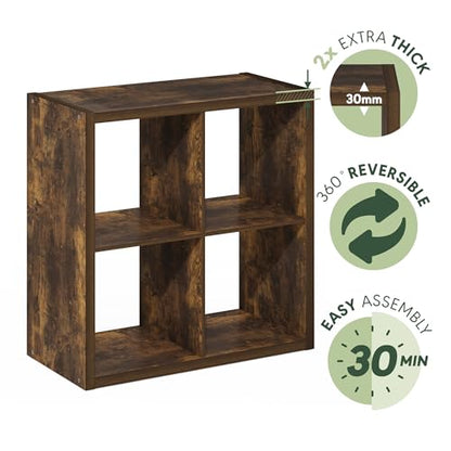 Furinno Cubicle 4-Cube Book Shelf, Extra Thick Frame Bookshelf, Amber Pine - color: Amber Pine, size: 4-Cube