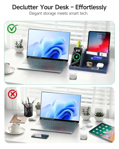 Desk Organizer with Charging Station, Nightstand Organizer Phone Docking Station, Men Gift Husband Wife Anniversary Dad Birthday Nightstand Purse Father Graduation Male Travel Idea Gadgets - color: Blue