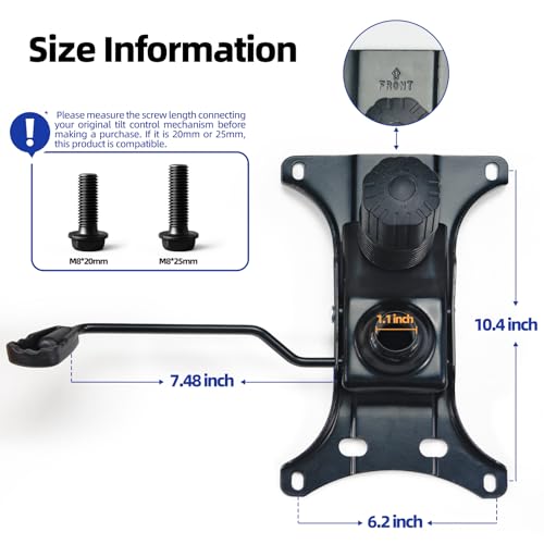 Heavy Duty 500lbs Office Chair Replacement Parts, Swivel Tilt Control Mechanism with 6.2" (W) x 10.4" (L) Mounting Holes, Chair Base for Executive and Gaming Chairs, Black