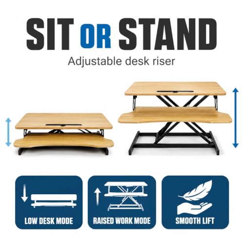 32" Height Adjustable Sit Stand Desk Converter, Dual Monitor Laptop Riser, Black (Desk Converter (Natural)) - color: Desk Converter (Natural)