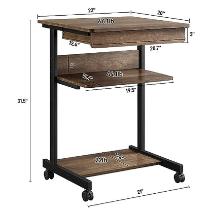 Yaheetech Tiny Mobile Computer Desk,3-Tier Rolling Cart Drawer,Taupe Wood - color: Taupe Wood