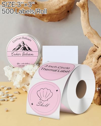 iEager 3 Inch Pink Circle Thermal Labels, Durable Round Thermal Label - color: Pink, size: 3 INCH
