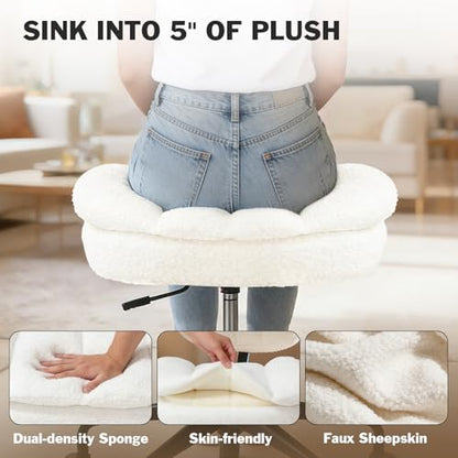 Criss Cross Chair with Footrest, 360° Swivel Faux Shearling Office Chair, Extra Wide Seat with Sofa-Like Comfort, Ergonomic Cross Legged Desk Chair for Cozy Reading, Meditation - color: Wool