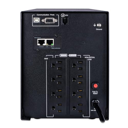 CyberPower PR1500LCDN 15A Smart App Sinewave UPS Battery Backup and Surge Protector, 1500VA/1500W, 8 Outlets, AVR, Mini-Tower, Pre-Installed RMCARD205, UL Certified | 1500VA/1500W, 8 Outlets, AVR, Mini-Tower, Pre-Installed RMCARD205, UL Certified - size: