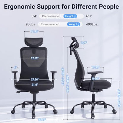 HYLONE Big and Tall Office Chair, High Back Mesh Chair with Adaptive Gravity Balance Recline, Adjustable Headrest & Lumbar Support, Comfortable Home Office Chair, X-Frame Structure