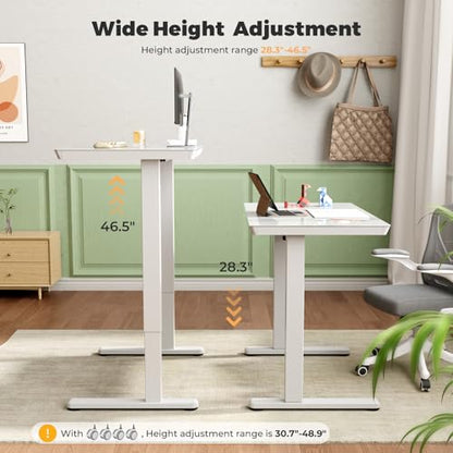 35" Electric Standing Desk with Drawer, One-Piece Glass Top - color: White Glass-top, size: 35"