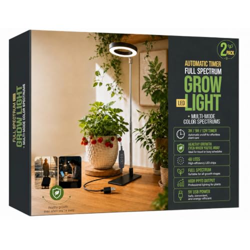 Grow Lights for Indoor Plants, Full Spectrum Halo Grow Light with Base - size: 2Pack