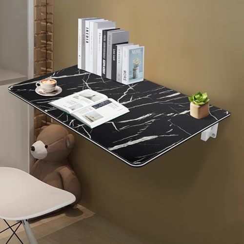 Folding Wall Mount Desk, Floating Computer Desk Fold Down Table for Laundry Room Home Office Workstation, Study Work Bench, Kitchen Dining, Small Spaces (Black, 31.5 x 19.69 Inch) - color: Black, size: 31.5 x 19.69 Inch