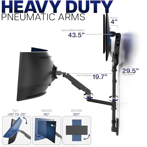 VIVO Pneumatic Arm Triple Ultrawide Monitor Wall Mount for Up to 49 inch Screens with Height Adjustment, Heavy Duty, Holds 3 Ultra Wides Up to 35.2 lbs, Black, MOUNT-VW300D - size: Triple Mount, style: Wall Mount