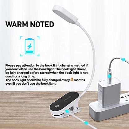VAVOFO Rechargeable Book Light, 14 LEDs Eye Care Clip On Amber Reading Light for Bookworms Reading in Bed with 9 Colors 9 Brightness (White-Black) - color: White-Black