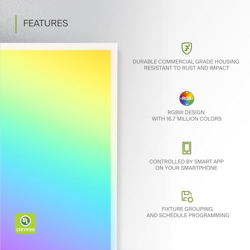 ASD 2 Pack 2x4 Smart RGBW LED Flat Panel Light - 40W UL | 4961LM 3500K 4000K 5000K Selectable Dimmable 2x4 LED Drop Ceiling Light Fixture | RGB Lights WiFi App Controlled Alexa & Google Assistant