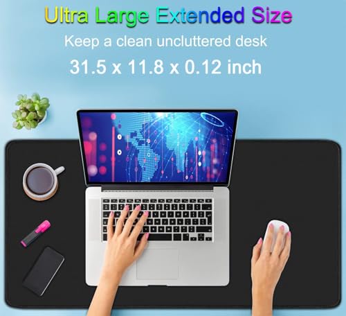 Large Mouse Pad, 31.5X11.8In Durable Non-Slip Natural Rubber Base Mousepad - color: Black, size: 31.5L x 11.8W inches