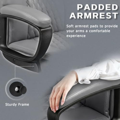 LEMBERI High Back PU Leather Executive Office Chair, Adjustable Swivel Computer Desk Chair with Padded Armrests for Home Office, Grey - color: Grey