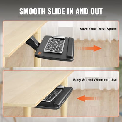 VEVOR Under-Desk Keyboard Tray, Adjustable for Height and Tilt, Slide-Out Design, Spacious 25x9.8 Inch Surface, Ideal for Home and Office Use - style: Adjustable