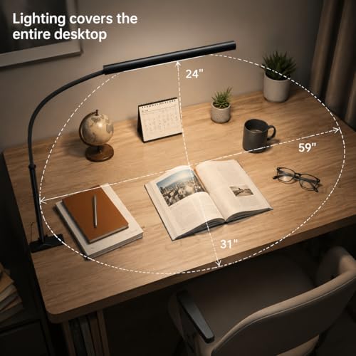 LED Desk Lamp with Clamp, 1200 Lm Eye-Caring Desk Light for Home Office,Pro - color: Black, size: Plus