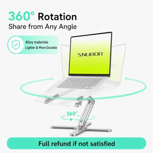 Model-X 3.0 Laptop Stand, Laptop Stand for Desk Adjustable Height, 360 Rotating Laptop Riser Aluminum Portable Foldable Computer Stand for MacBook Pro Air 10–17 inches