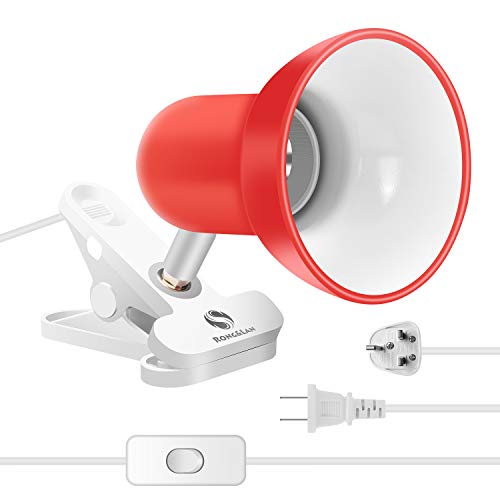 RONG&LAN Clip lamp,360° Rotation Clip on Lamp Portable Book Reading Light,Clamp on Desk/Table/Bunk Bed/Cupboard Home Lighting, (Desk lamp,Seven Colors for Your Choice) (Red) - color: Red