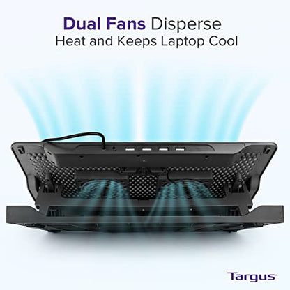 Targus Laptop Cooling Pad for Laptops up to 17-inches, Dual High-Speed Fans Chill Mat + 4-Port USB Hub Laptop Fan Cooling Pad for Work, USB Stand Cooling Pad for Gaming Laptop Cooling Fan (AWE81US) - size: Model AWE81US - Cooling Pad