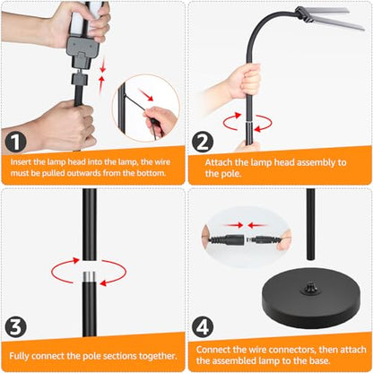 LED Floor Lamp 20W 1400LM Adjustable Neck, Bright Color Changing Light - color: Black
