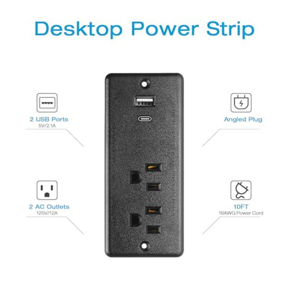 HHSOET Furniture Recessed Power Strip, 20W USB C Ports, Black, 10FT - size: 10ft-USB-C