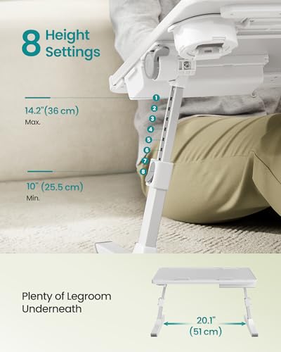 SONGMICS Bed Laptop Desk, Foldable Bed Desk for Laptop, 15.7 x 22 Inches Large Desktop, 120° Stepless Tilt, Adjustable Height, Cup Holder, Tray, Portable Bed Sofa Table, Gray ULLD113GZ01 - color: Gray