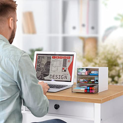 Desk Organizer with 5 Drawers, Rectangular Office Stationery Supplies Desktop Drawers, Plastic Makeup Storage, Suitable for Office, School, Home (White & 5 Drawers) - color: White & 5 Drawers