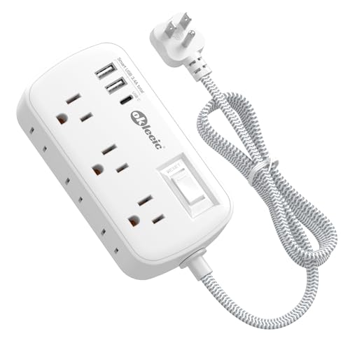 Short Extension Cord 5 ft - Flat Plug Small Power Strip Surge Protetor with 6 Outlets 3 USB (5V/3.4A 17W) Charging Ports, Multi Plug Wall Outlet Splitter for Home Office Dorm Roomc, White - size: 5 FT, style: 6AC+2U1C