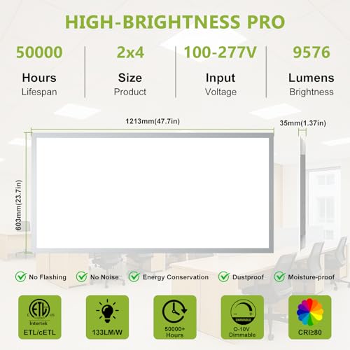 YXL 2 Pack 2x4 LED Flat Panel Light Drop Ceiling Light Fixture, 9576LM, 5CCT LED Drop Ceiling Office Light, 72W/60W/50W/40W/30W Selectable,6500K/5000K/4000K/3500K/3000K,Dimmable 0-10V,ETL - color: 2X4 FT, size: 2 Pack