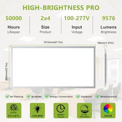 YXL 2 Pack 2x4 LED Flat Panel Light Drop Ceiling Light Fixture, 9576LM, 5CCT LED Drop Ceiling Office Light, 72W/60W/50W/40W/30W Selectable,6500K/5000K/4000K/3500K/3000K,Dimmable 0-10V,ETL - color: 2X4 FT, size: 2 Pack