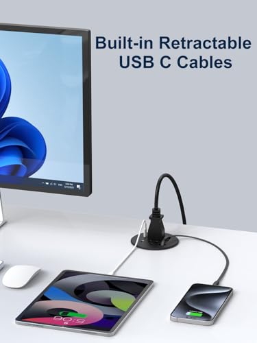 3'' Desk Power Grommet Built-in Retractable USB C Cables 20W USB-C/A