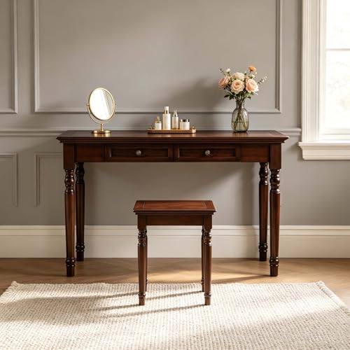 47" Narrow Solid Wood Writing Desk with Drawers, Walnut - color: Walnut, size: Narrow-47 inches