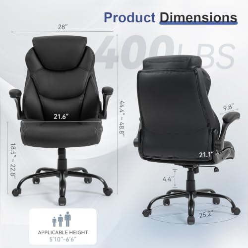 Brage Living Big and Tall Office Chair 400LBS, Heavy Duty High Back Leather