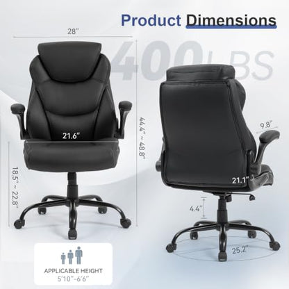 Brage Living Big and Tall Office Chair 400LBS, Heavy Duty High Back Leather