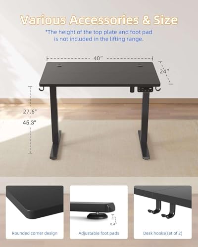 YIHAYO Electric Standing Desk, 40 x 24 Inches Stand Up Desk with Splice Board, Adjustable Height Desk, Computer Desk for Home Office, Black Frame/Black Top - color: Black Frame/Black Top, size: 40*24 Inch