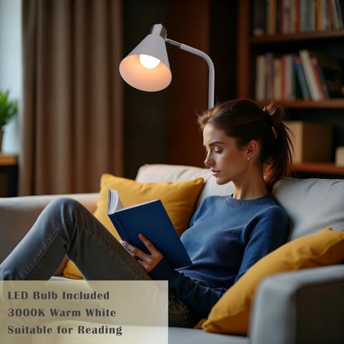 Adjustable Reading Floor Lamp,360°Rotatable Shade,3CCT LED Bulb Include,White - color: White Metal Shade