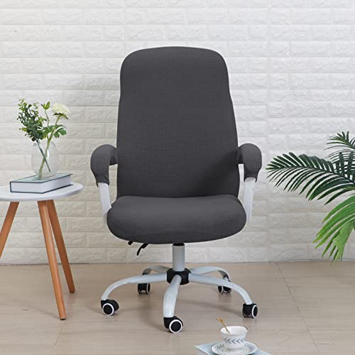 FORCHEER Office Chair Cover Water Repellent Jacquard Armrest Swivel Chair Slipcovers Removable Stretch Universal Computer Chair Cover L with Chair Arm Cover 2P-Dark Grey - color: Dark Grey, size: Large+Chair-Arm Cover