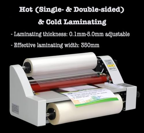 350mm Laminator Machine, Cold Hot Roller Laminating Machine, Single- & Double-Sided Thermal Laminator for Paper Card Wood Veneer PVC Foil, Digital Display, Safety Protection (V350)
