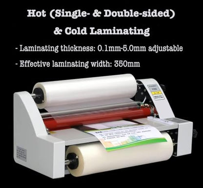 350mm Laminator Machine, Cold Hot Roller Laminating Machine, Single- & Double-Sided Thermal Laminator for Paper Card Wood Veneer PVC Foil, Digital Display, Safety Protection (V350)