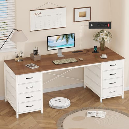 60 Inch Computer Desk with 8 Drawers for Home Office, Bedroom, Living Room - color: Brown and White, size: 18.9"D x 59.8"W x 29.3"H